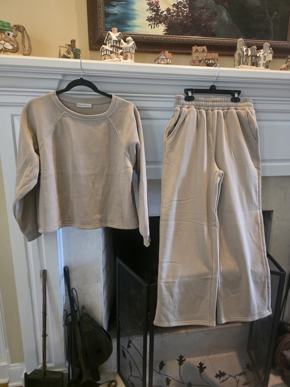 Zenana Outfitters Beige Wide Leg Sweatpants